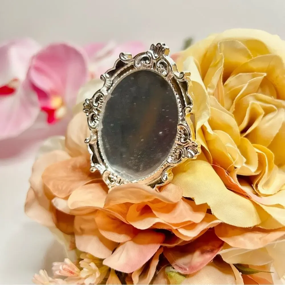 NWT Vintage Style Mirror Phone Grip Silver Ornate Aesthetic Stand